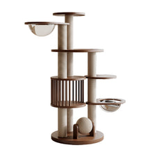 Heavy-duty base of wooden cat tree designed for multi-cat stability