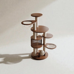 Luxury solid wood cat tree with reinforced base and wide perch for large cats