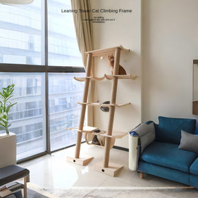 Space-saving slim wall cat tree compared to traditional cat towersNo-drill wall-mounted design of Leaning Tower cat climber