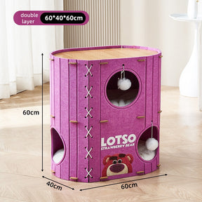 Size guide for BABEECATS enclosed felt cat cave bed double layer, dimensions shown