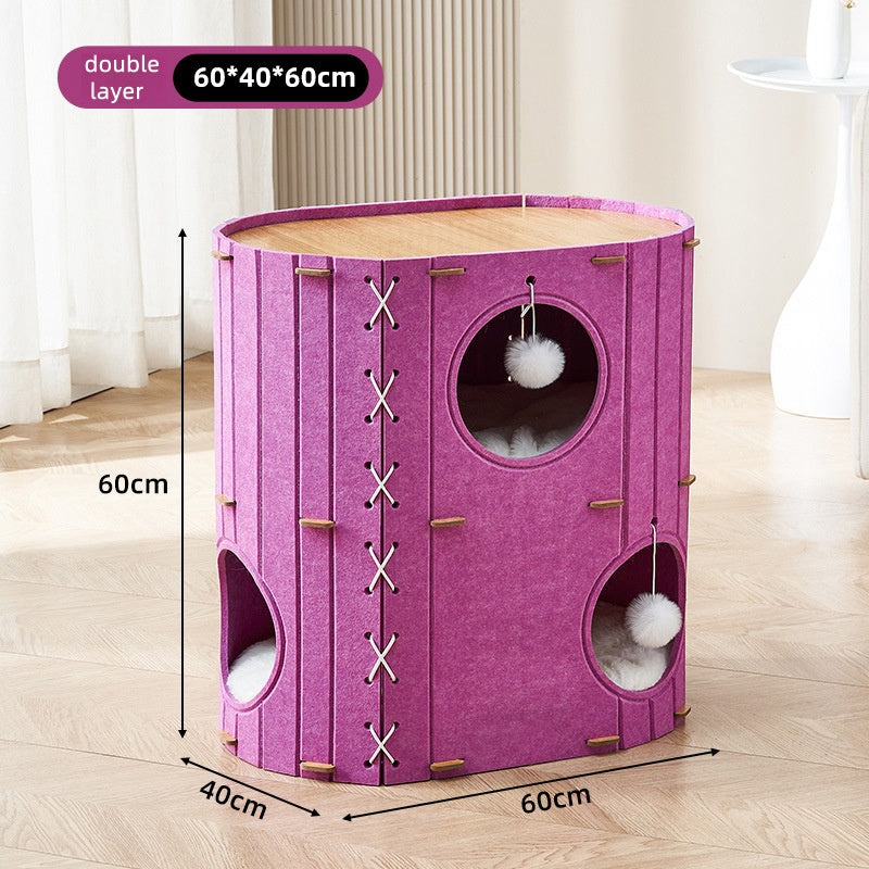 Side view size guide for BABEECATS felt cat cave bed double layer, dimensions