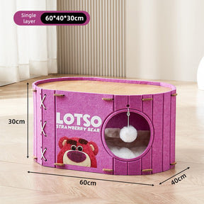 Size guide for BABEECATS enclosed felt cat cave bed single layer, dimensions shown