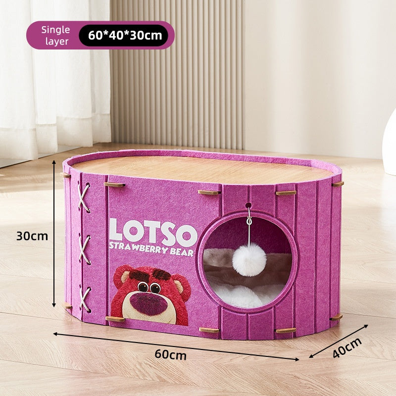 Size guide for BABEECATS enclosed felt cat cave bed single layer, dimensions shown