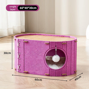 Side view size guide for BABEECATS felt cat cave bed single layer, dimensions