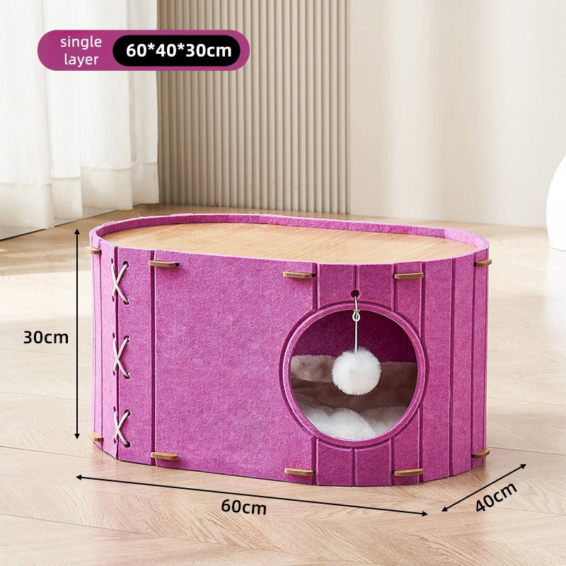 Side view size guide for BABEECATS felt cat cave bed single layer, dimensions