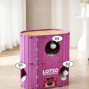 BABEECATS felt cat cave bed tower with feature callouts, warm felt and scratch-friendly surface