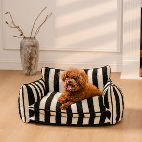 BABEECATS Trendy Striped Faux Lambswool Double Layer Dog & Cat Sofa Bed