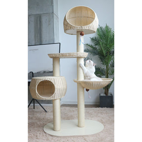 BABEECATS Rattan Nest Multi Layer Solid Wood Cat Tree