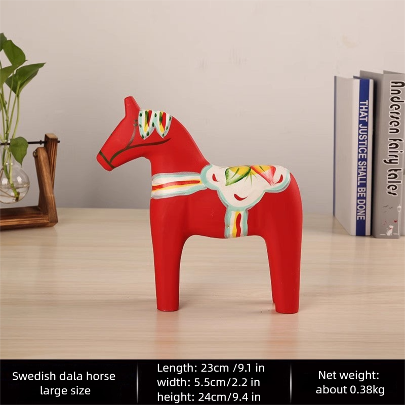 Swedish Dala painted wooden horse ，Hand-painted crafts，Literary and artistic ornaments