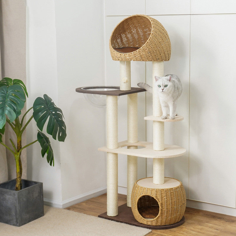 BABEECATS Rattan Woven Cabin Cat Climbing Frame