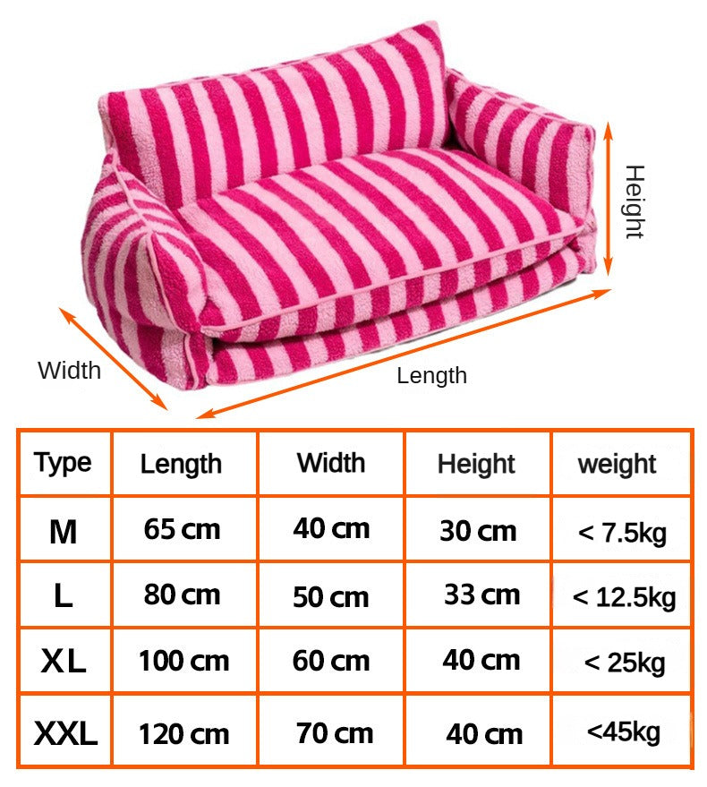 BABEECATS Trendy Striped Faux Lambswool Double Layer Dog & Cat Sofa Bed