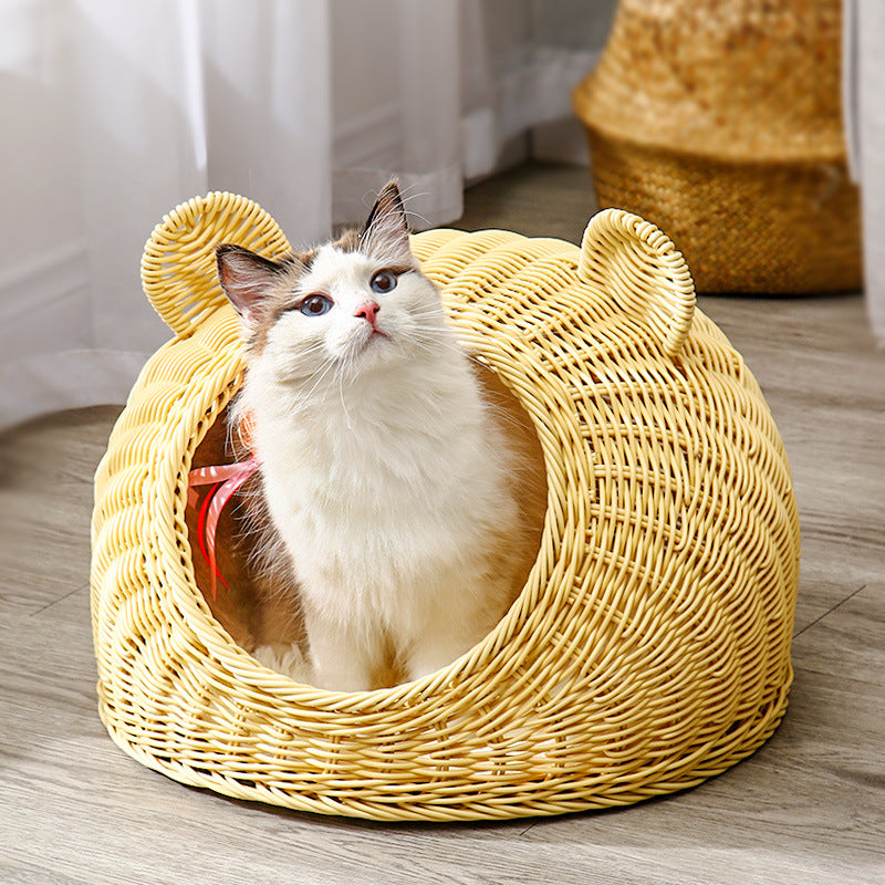 BABEECATS Manual Cat Nest Imitating Rattan Weaving