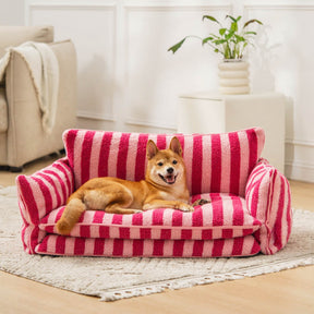 BABEECATS Trendy Striped Faux Lambswool Double Layer Dog & Cat Sofa Bed